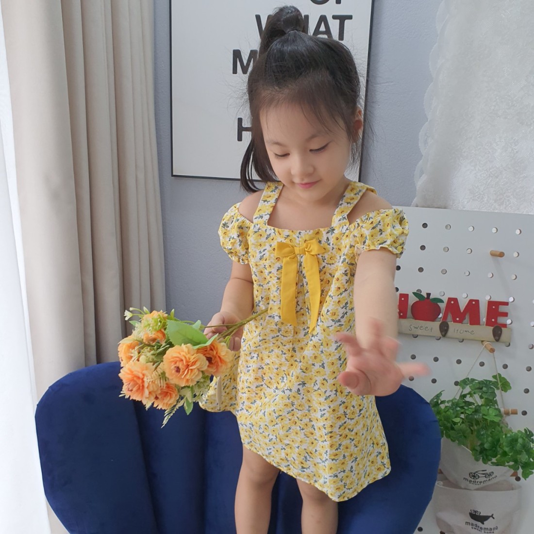 Váy hoa 2 dây tay trễ size 2-6-